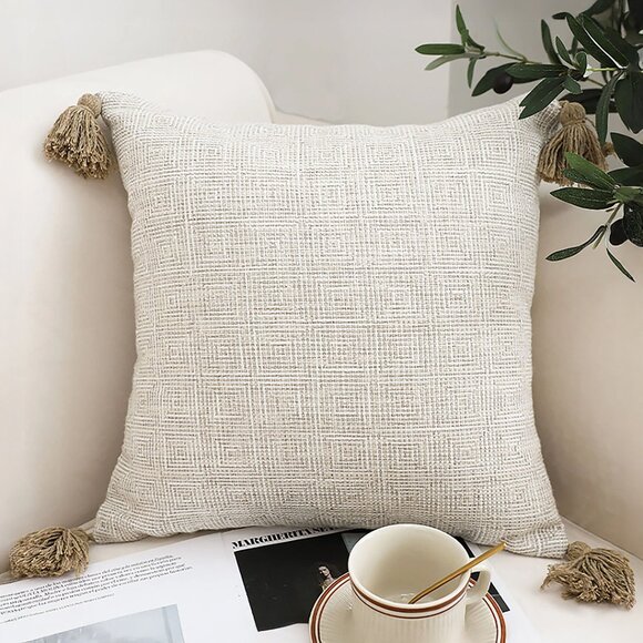 SOGA 50cm Beige Rib Knit Throw Pillow Cover - Picture 1 of 7